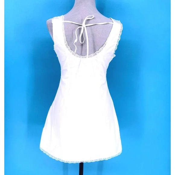 Forever 21 White Cotton Lace Trim V Neck  Babydoll Dress Size Small Angel Bride - Picture 2 of 11